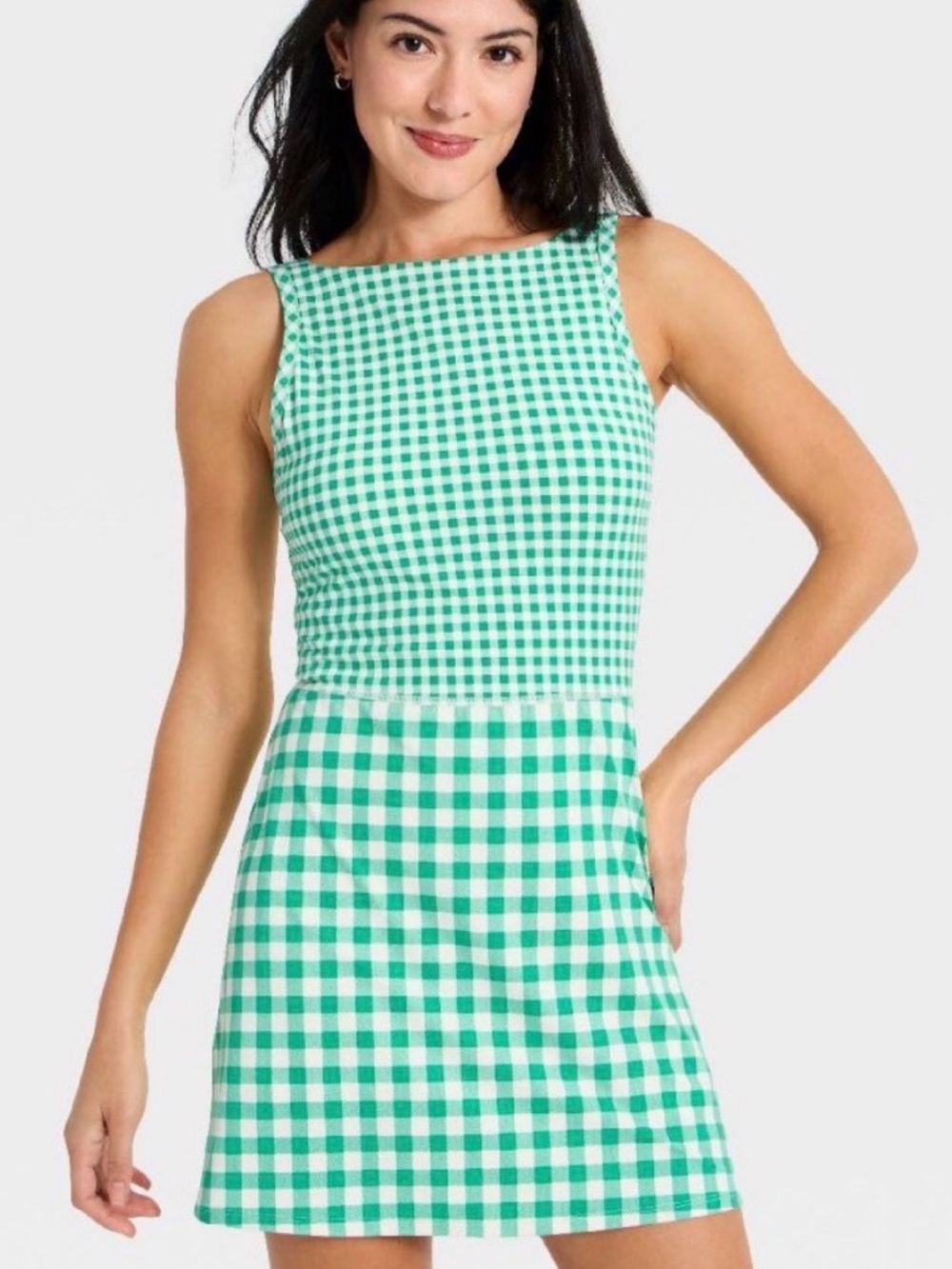 all in motion Green and White Gingham Athletic one piece